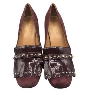 Franco Sarto Shoes Womens Size 8 Kipper Dark Red Leather Kiltie Slip On Studded